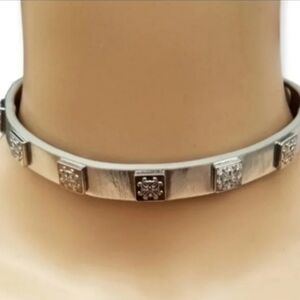 RUSTIC CUFF METALLIC SILVER COLLAR NECKLACE